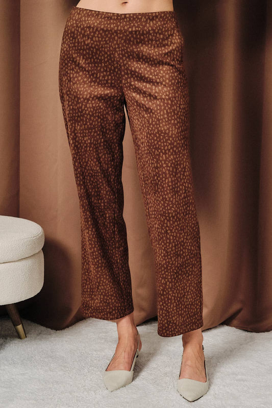Animal Printed Faux Suede Slim Straight Pants