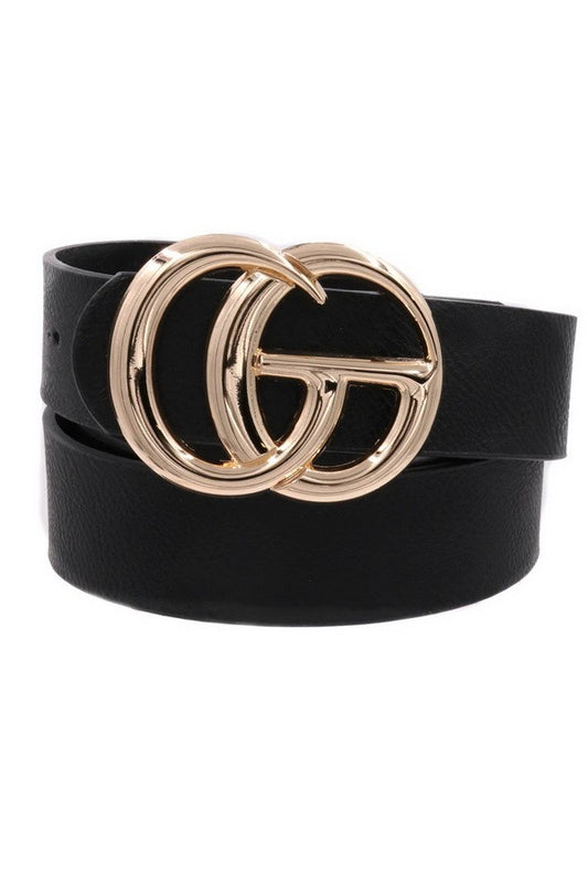 Double metal ring faux leather buckle belt