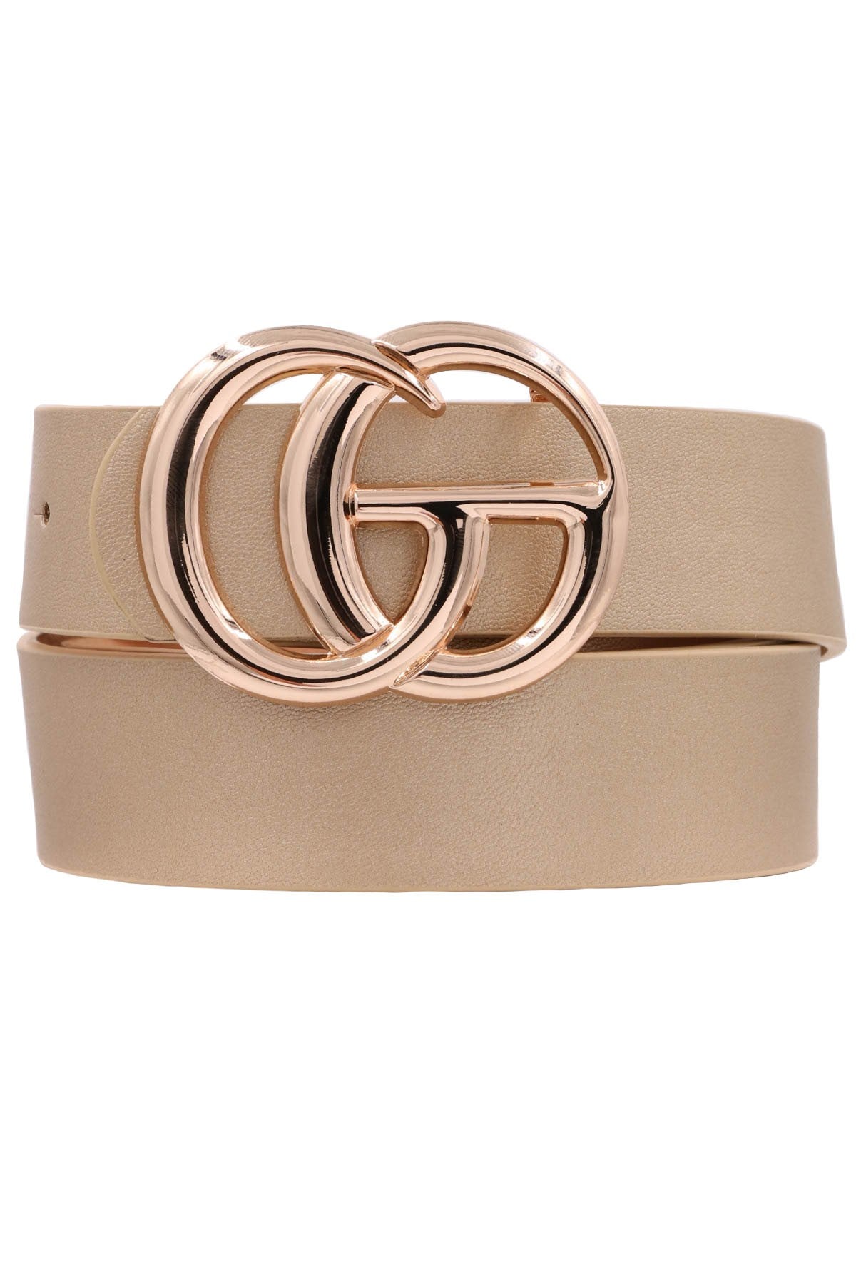 Double metal ring faux leather buckle belt