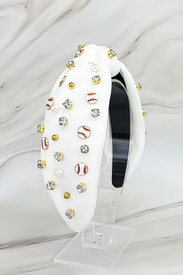 Sports Baseball Embellished Front Knot Headband