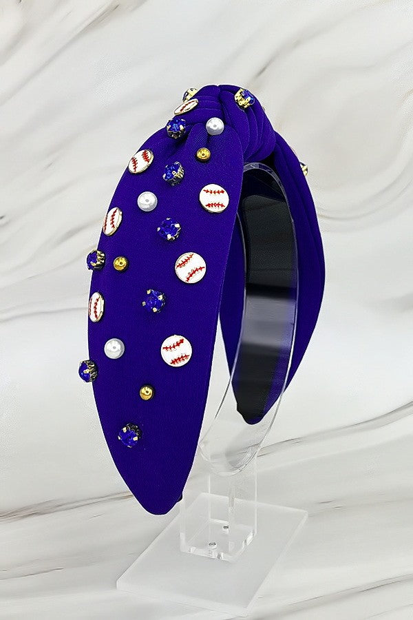 Sports Baseball Embellished Front Knot Headband