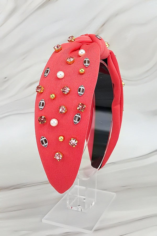 "Sports Football Embellished" Front Knot Headband