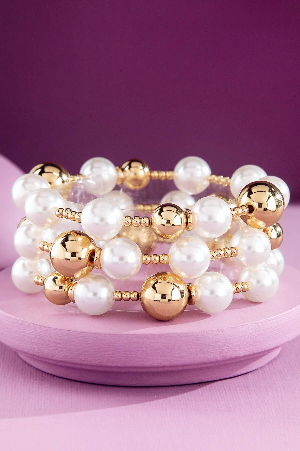 Layered Metal & Pearl Bead Bracelet