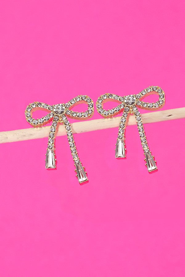 RHINESTONE BOW DROP EARRING