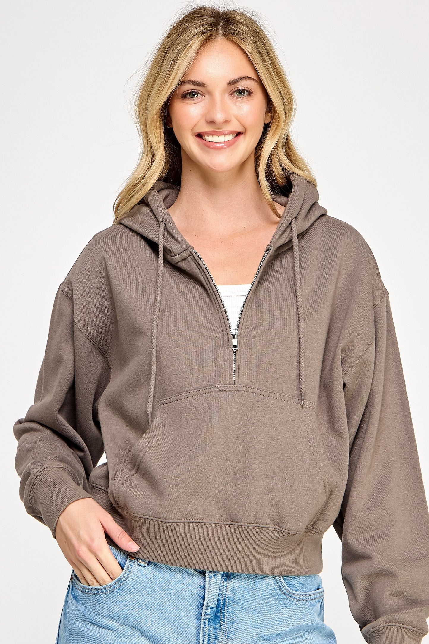 Basic Fleece Half Zip Up Hoodie