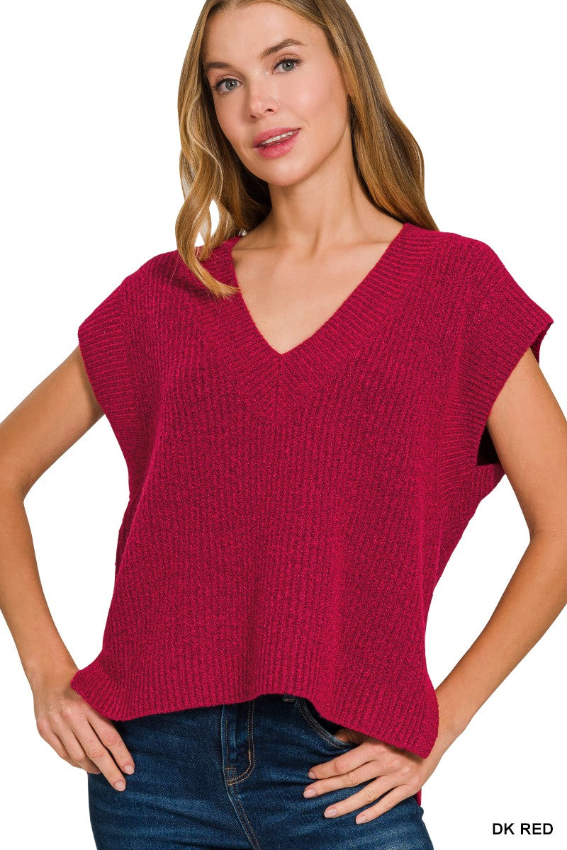 Dk Red Oversize Sweater Vest With Side Slit