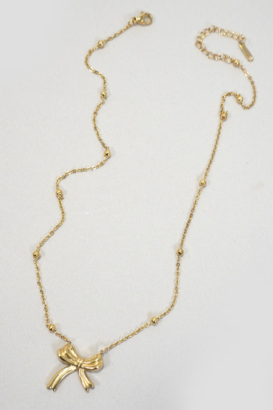 18K STAINLESS STEEL TARNISH FREE BOW NECKLACE