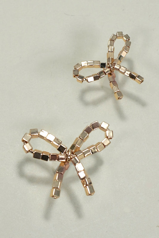 CLASSIC SQUARE BEADED BOW STUD EARRING