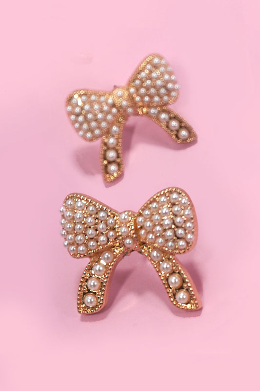 LUXURY PEARL PAVE BOW EARRINGS