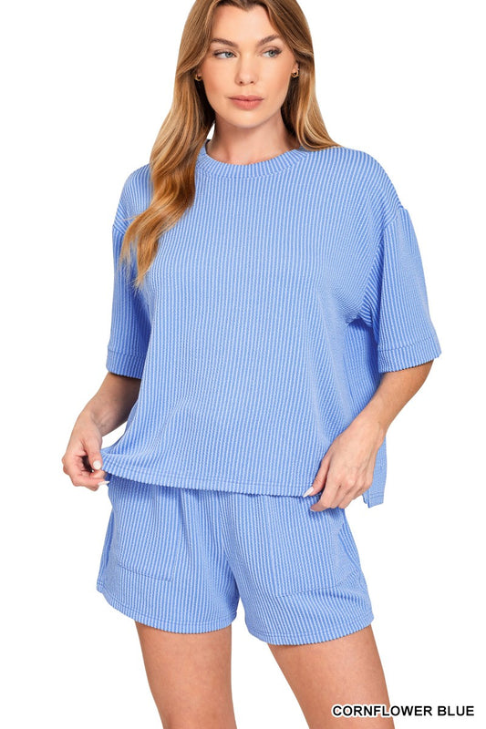 Raised ribbed short set