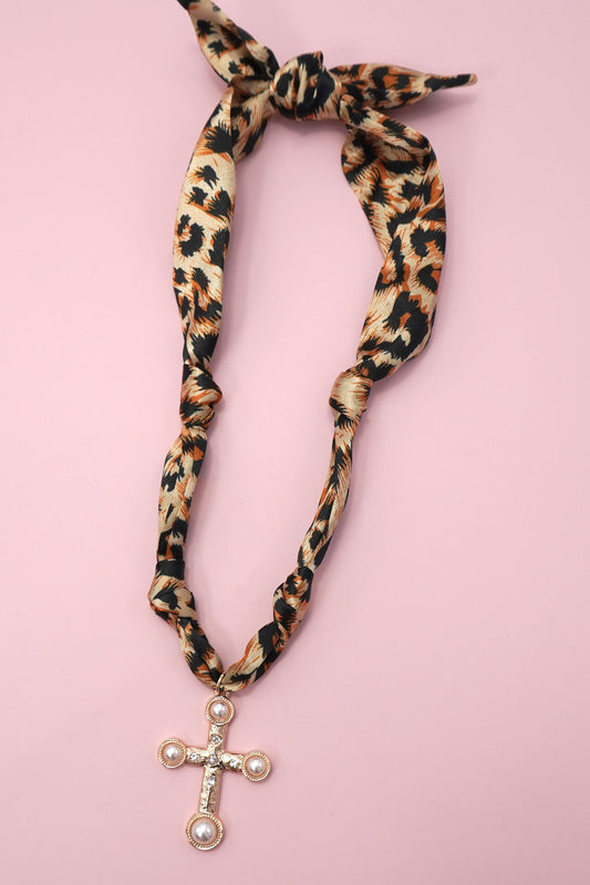 Leopard Cross Scarf necklace