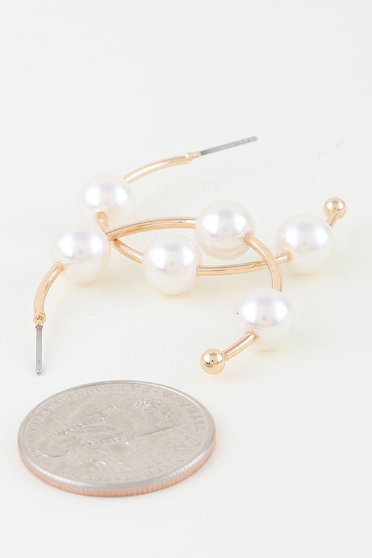 Modest Triple Pearl Hoop Earrings