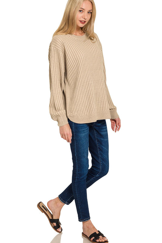 CURVED HEM TWO-TONE SWEATER