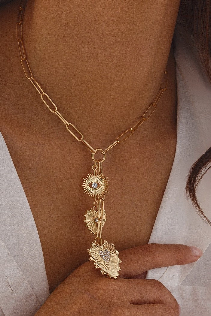 Multi Heart Circle Pendant Y Necklace