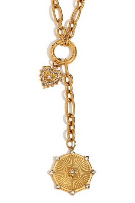 Multi Heart Circle Pendant Y Necklace