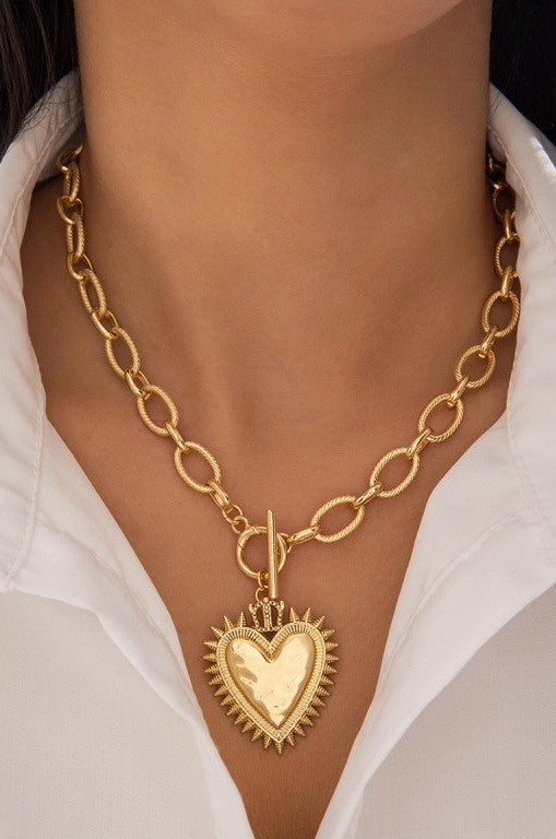 Spiked Heart Chunky Chain Toggle Necklace