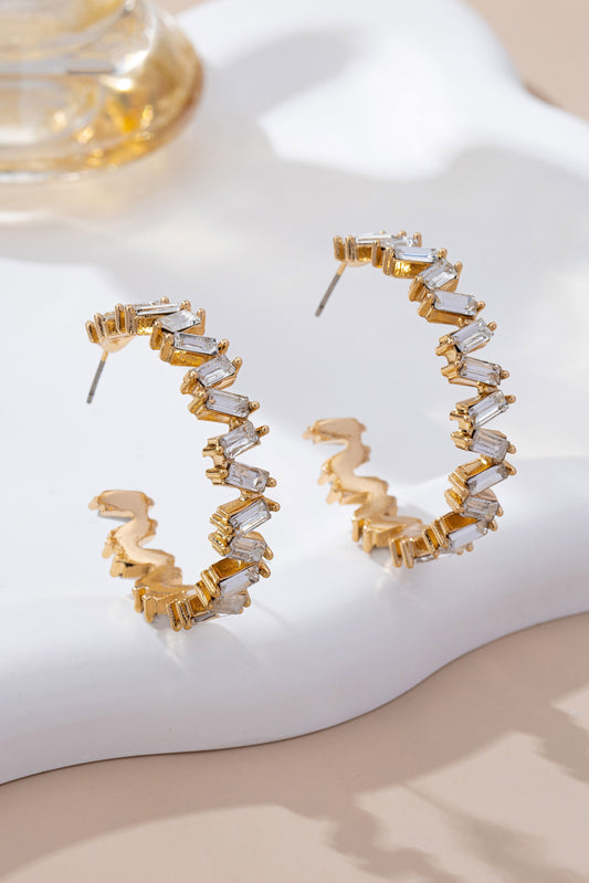 Baguette Crystal Zigzag Gold Hoop Earrings