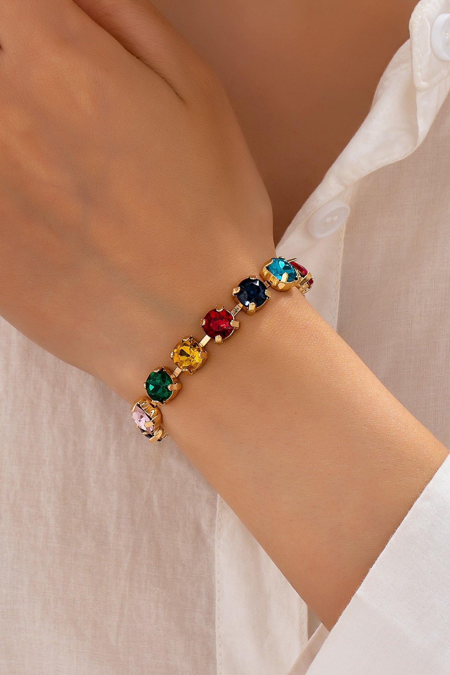 Brass Glass Crystal Tennis Bracelet