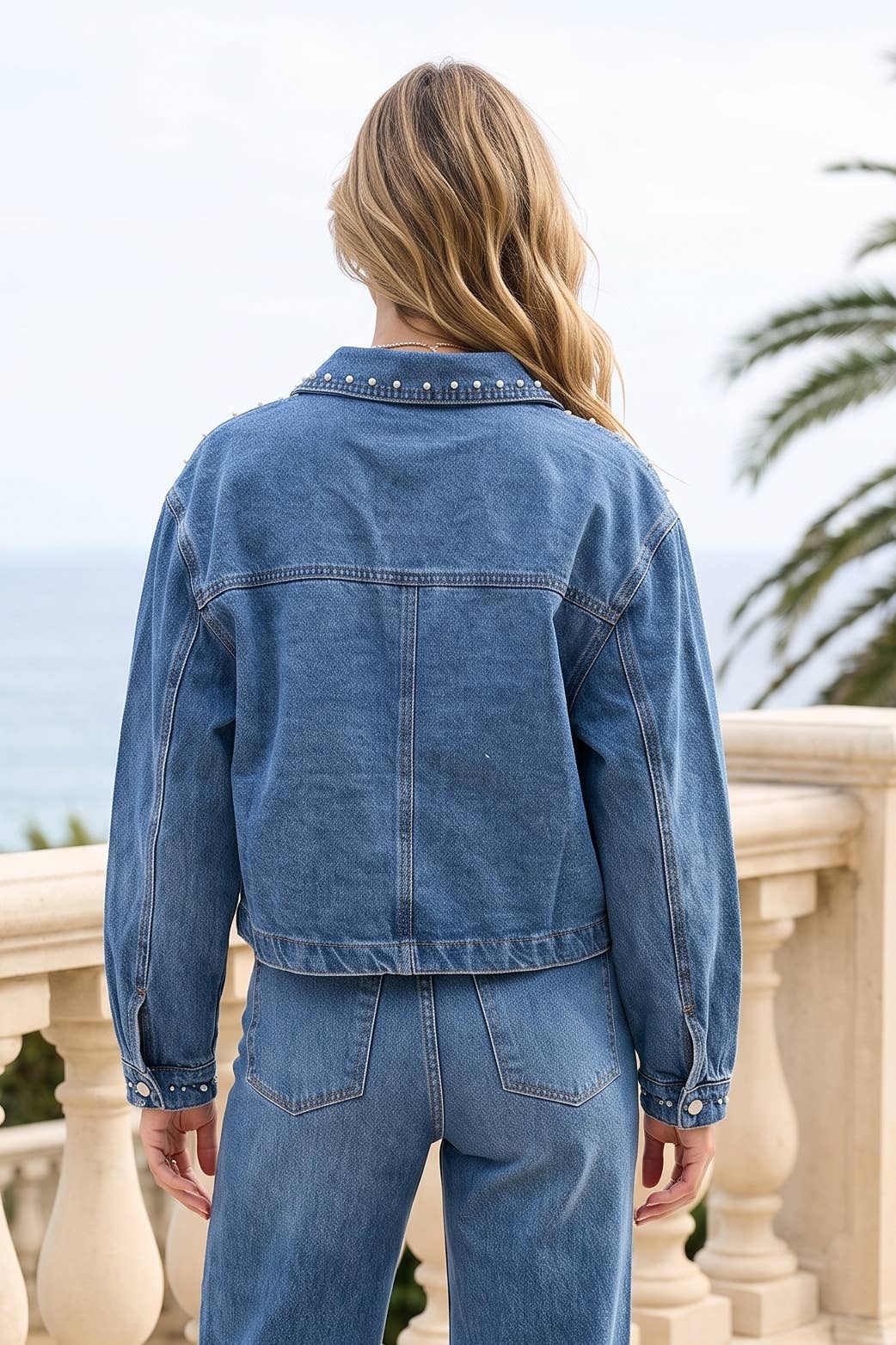 Studded Cropped Denim Jacket