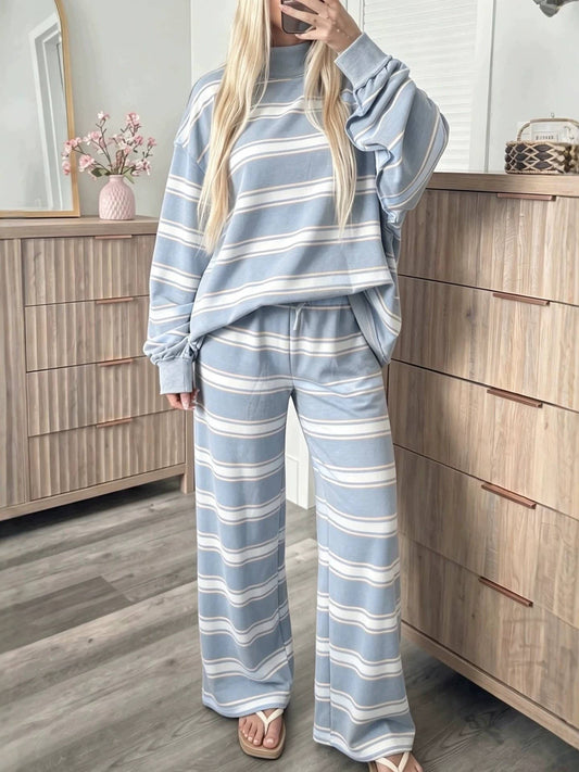 Stripe Print Mock Neck Set