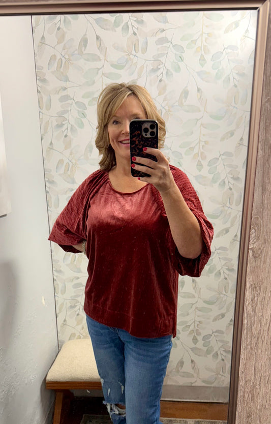 Rosewood Velvet Curvy Top