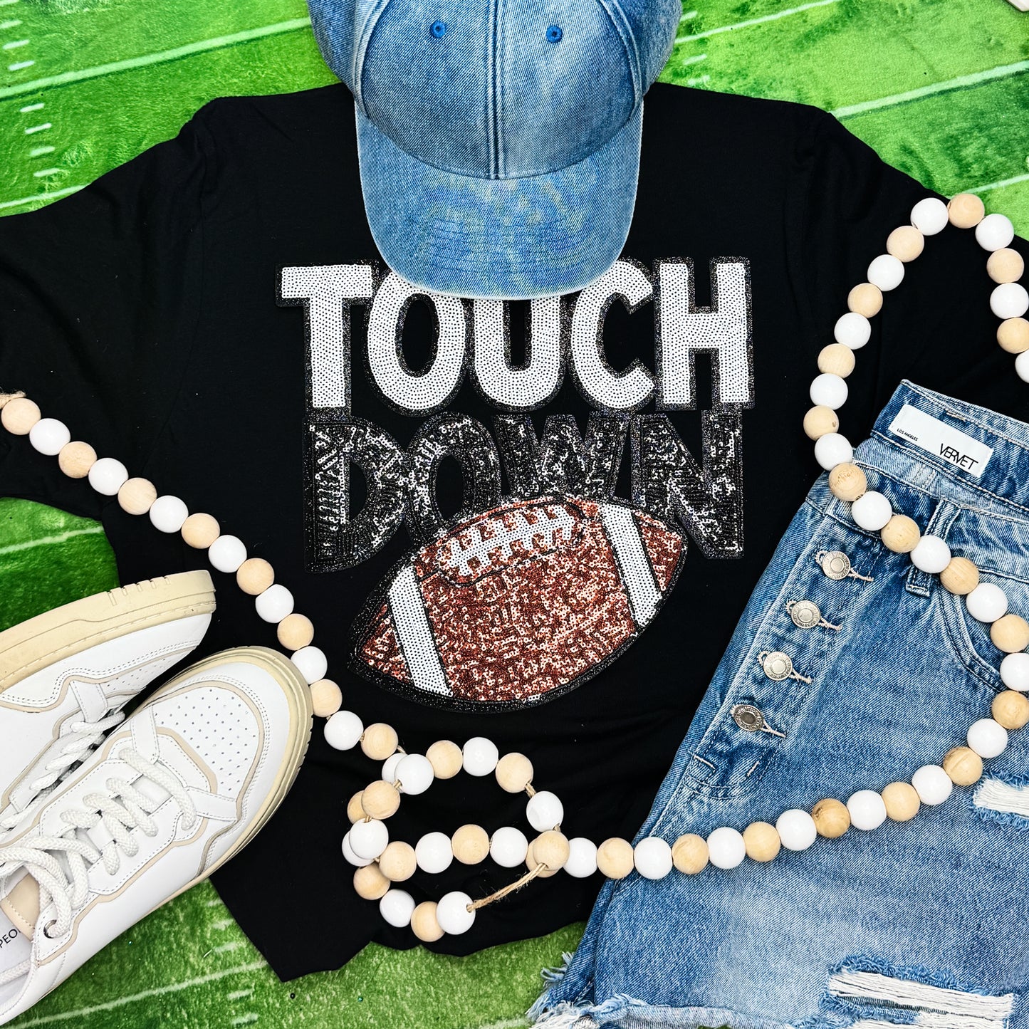 Touchdown With Football Sequin Tee