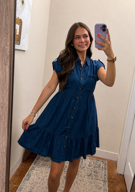 Chambray Button Shirt Dress