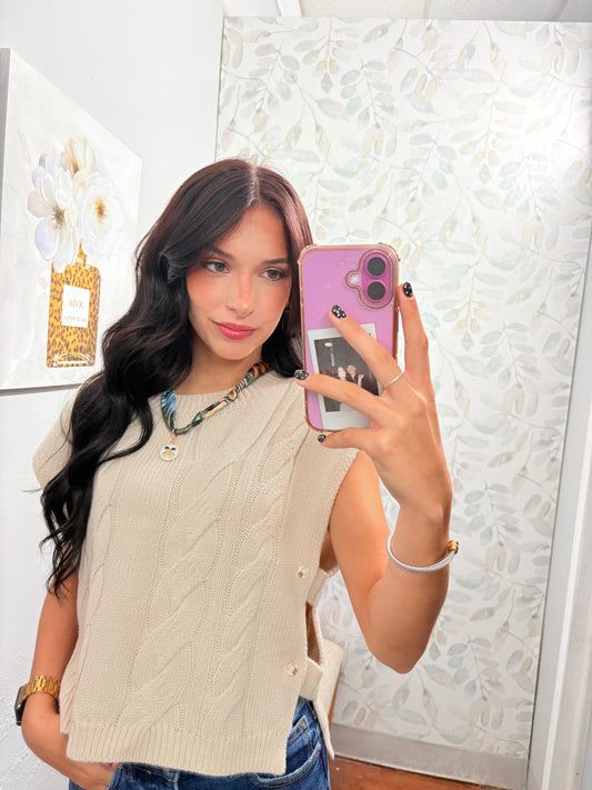 Cable Knit Sleeveless with side buttons