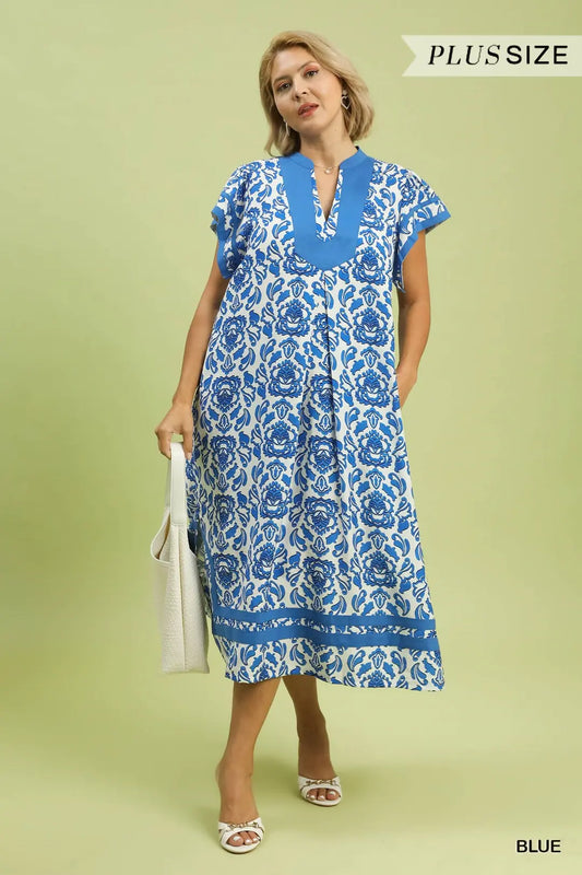 Blue Abstract Curvy Midi Dress