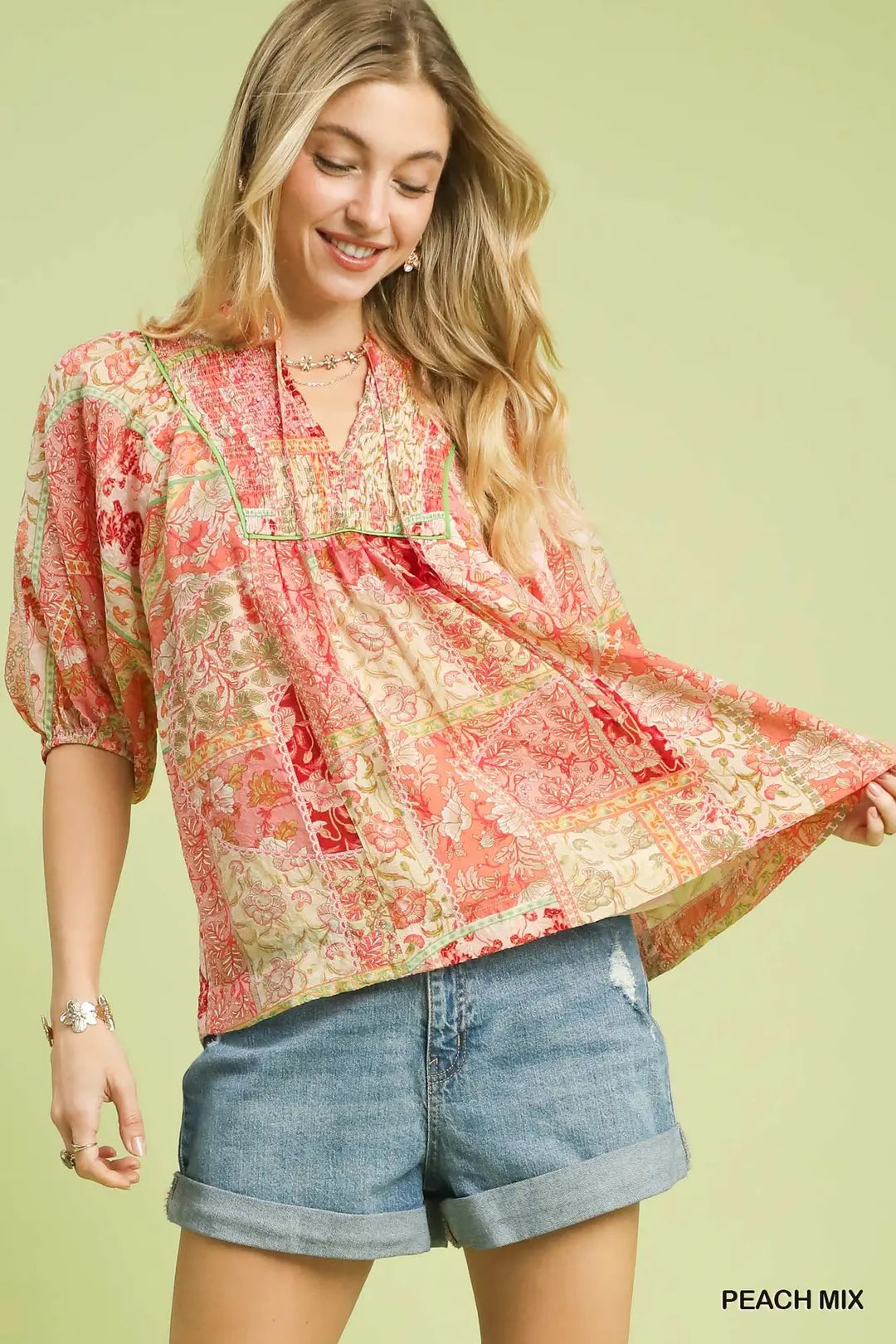 Patchwork Smocked Top