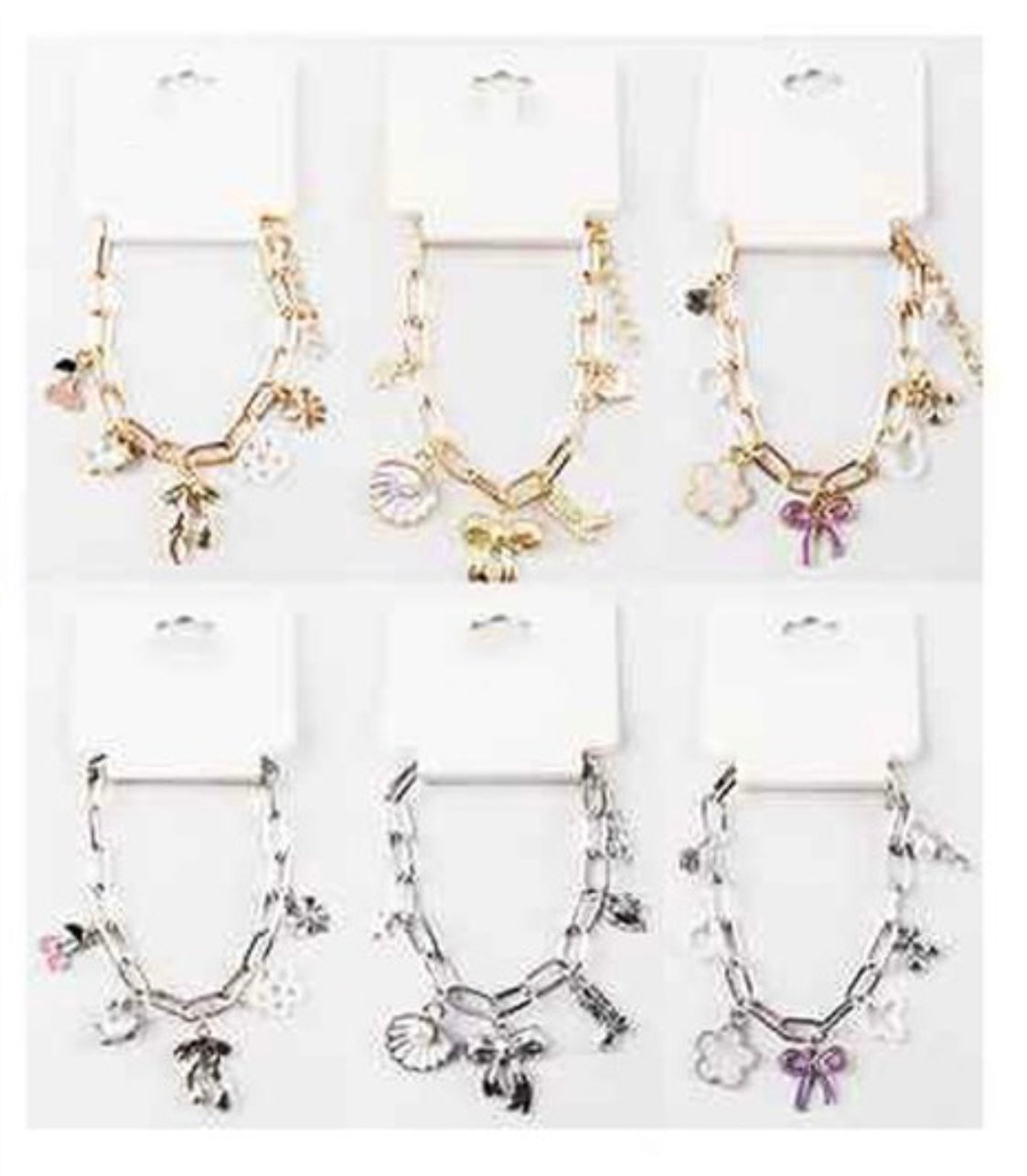 Assorted Cherry, bow, flower, clover, stone charm bracelets