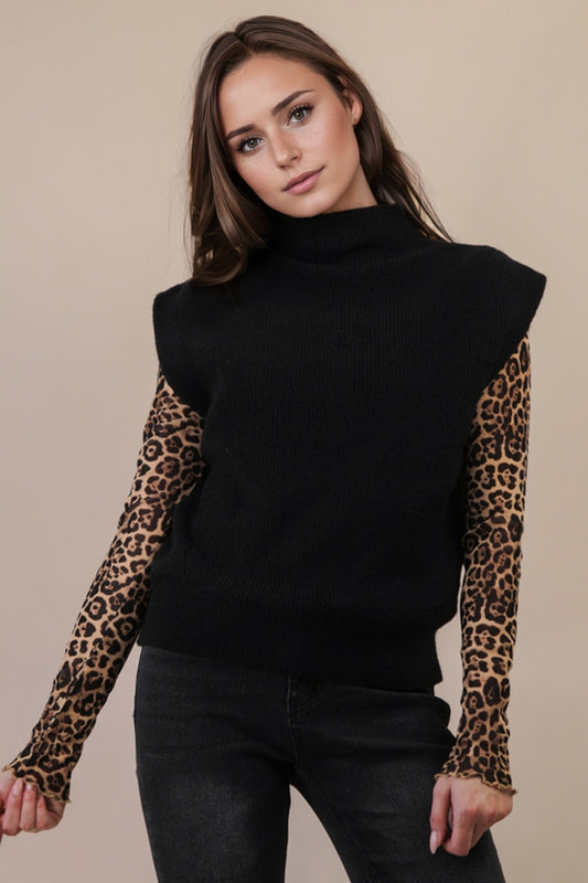 Black-Soft Knit Sweater Vest Top