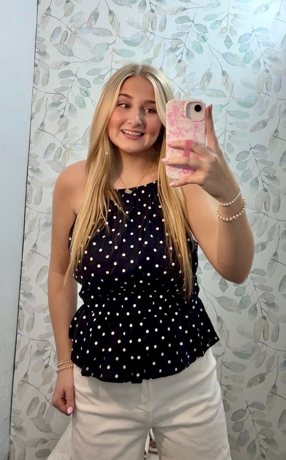 Navy w/ White Polka Dot Top