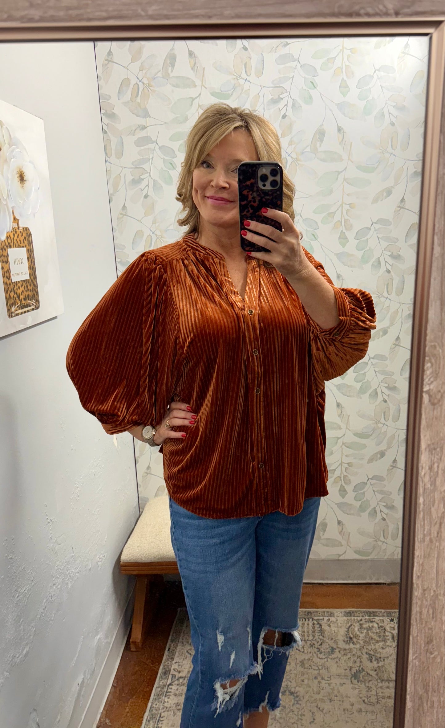 Rust Velvet Curvy Top
