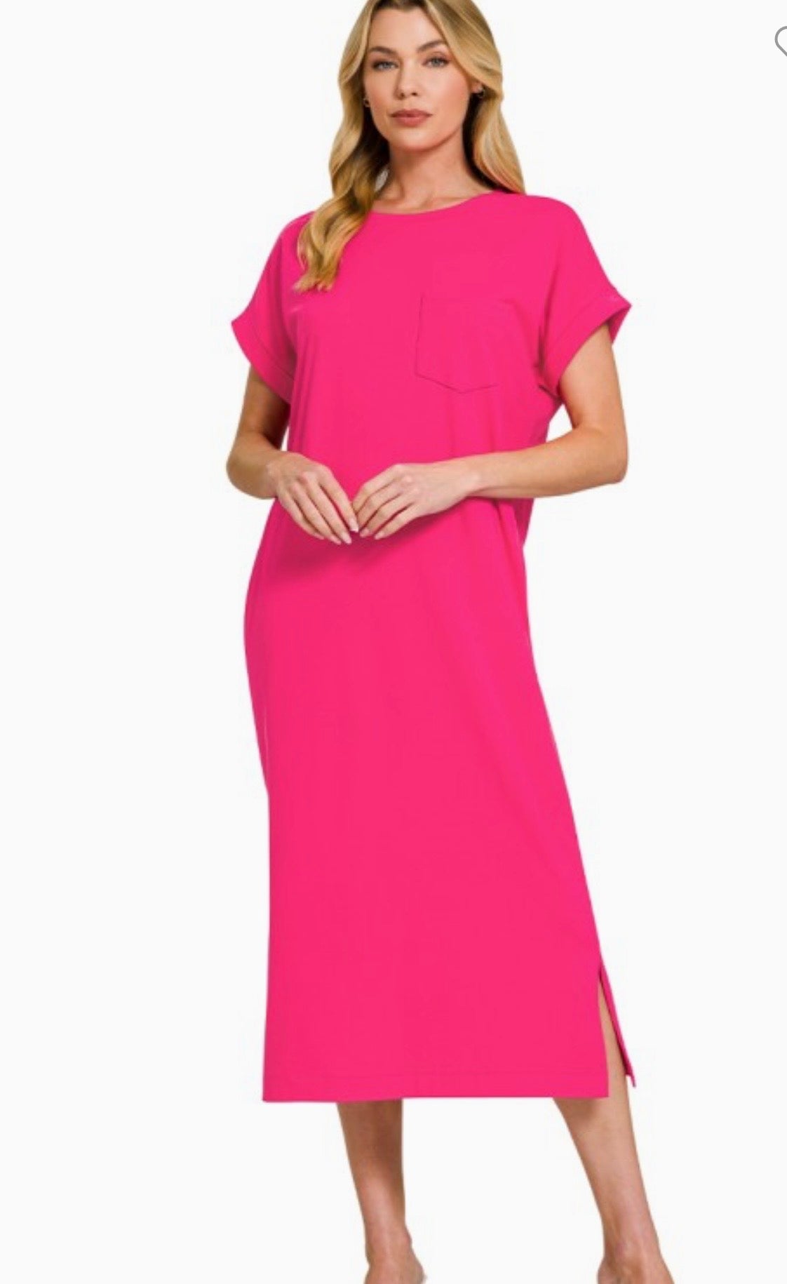 Round Neck Short Sleeve Midi Dress