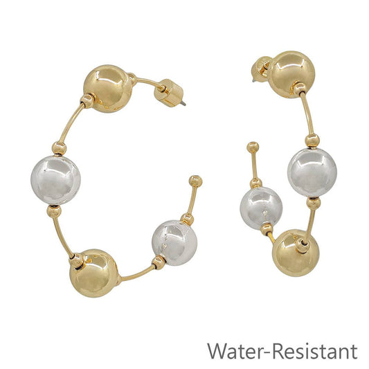 Beaded Silver and Gold Hoop Earring