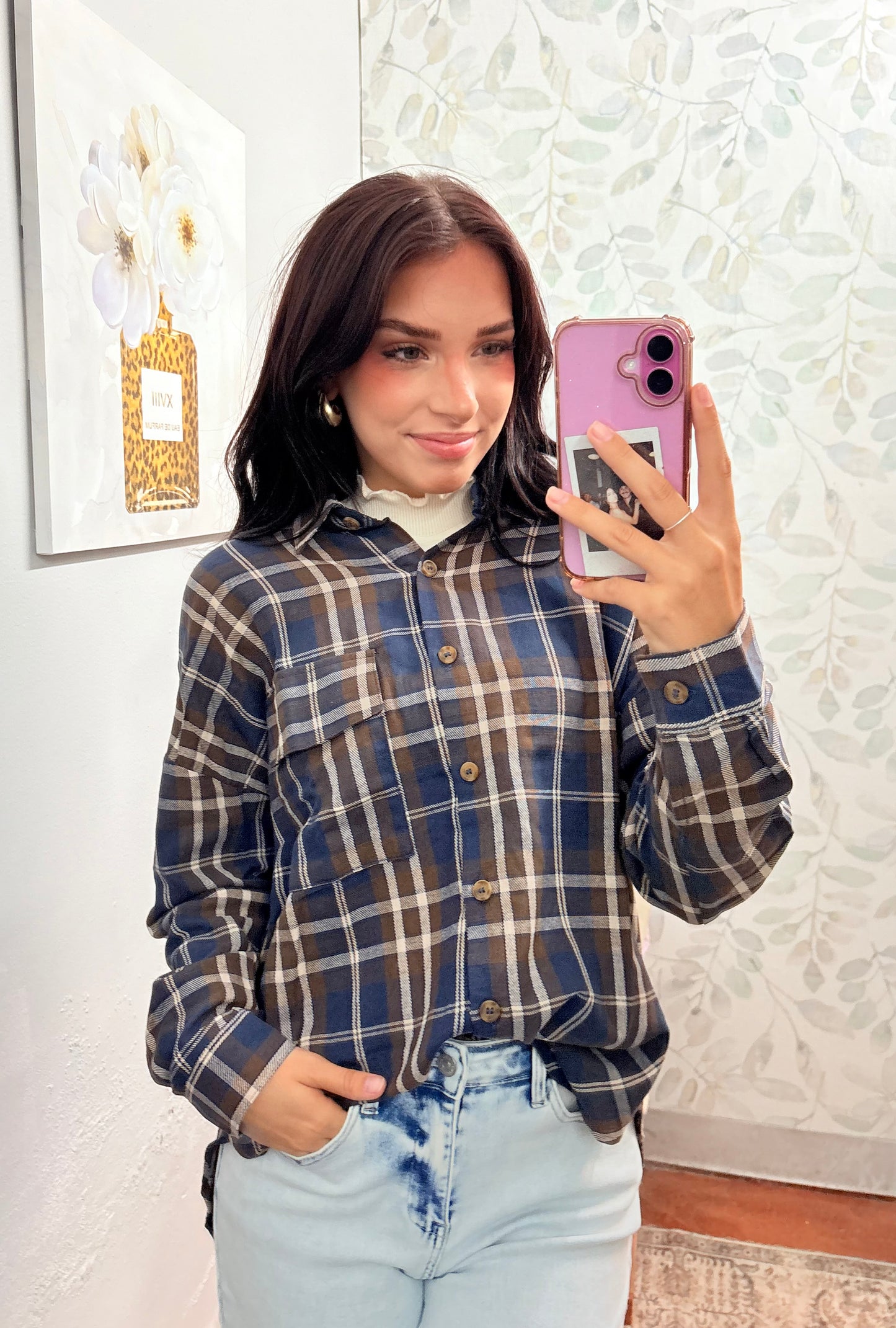 Navy Plaid Top