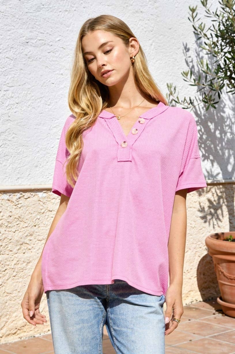 Button Down Waffle Knit Top