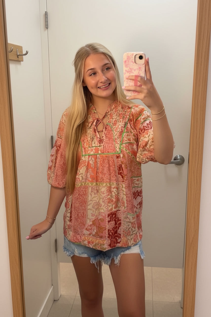 Patchwork Smocked Top
