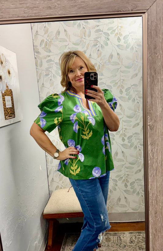 "Blue Roses" Top Plus Size