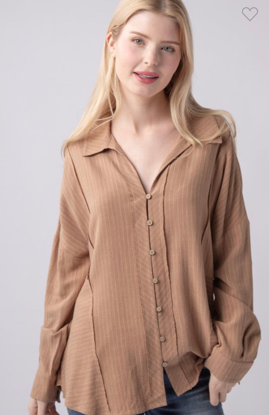 Taupe Striped Oversized Top