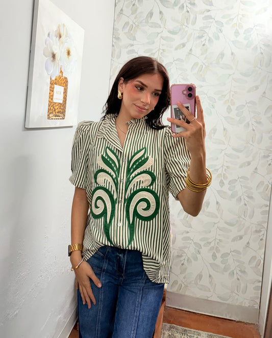 Hunter Green Stripe Pattern Top