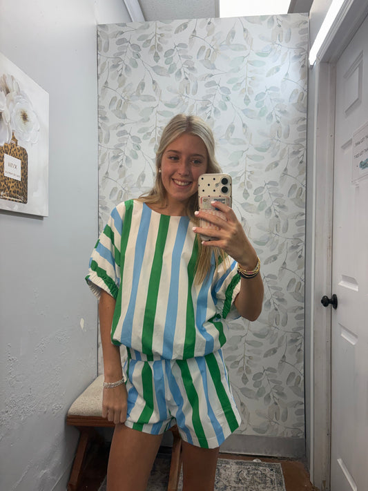 Green/blue stripe short