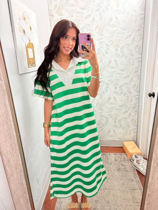 Green & White Striped Dress