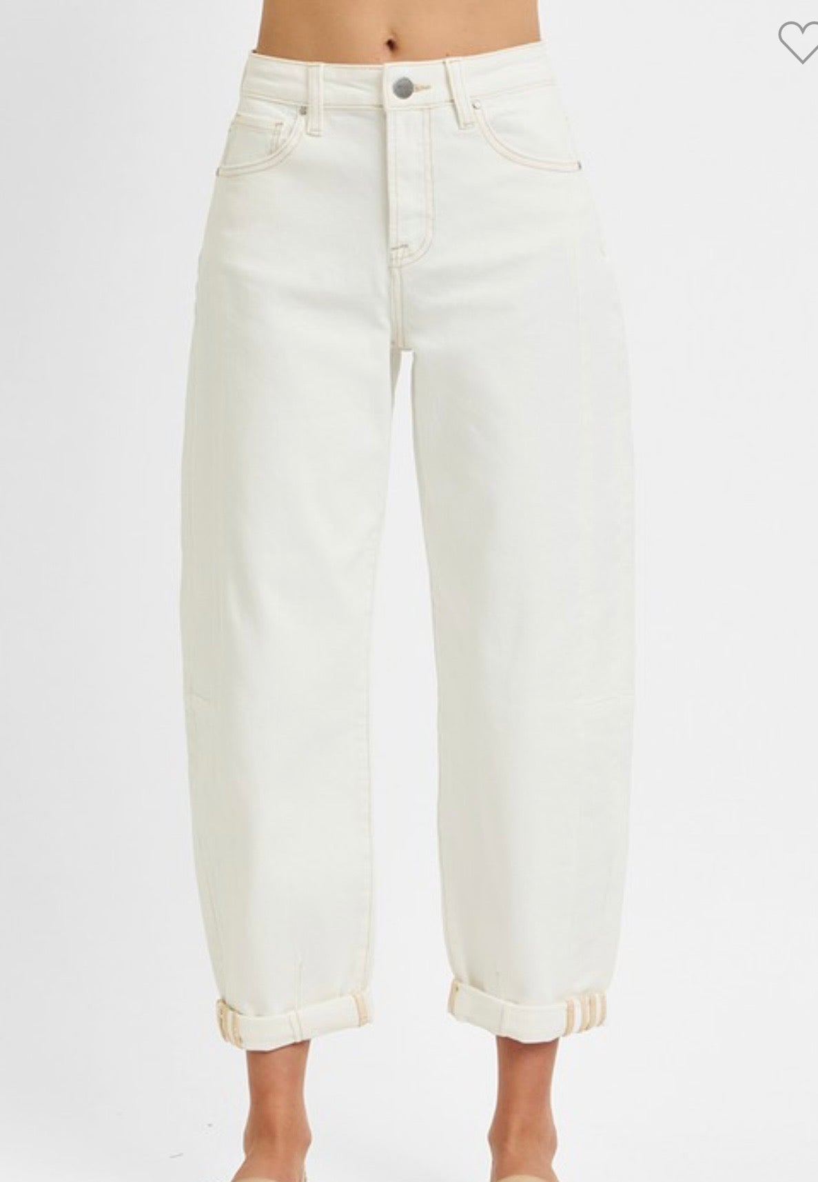Cream High Rise Barrel Jeans