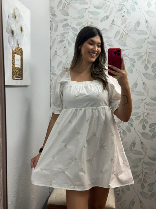 Bow Embroidered Detail Mini Dress