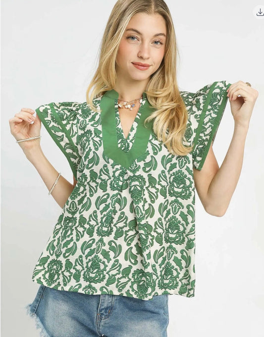Green Floral Top