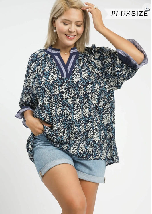 Navy Mix Curvy Top