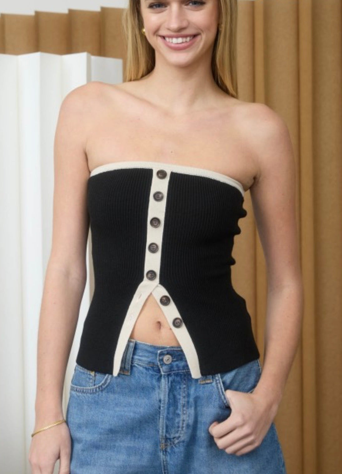Strapless Button Down Top