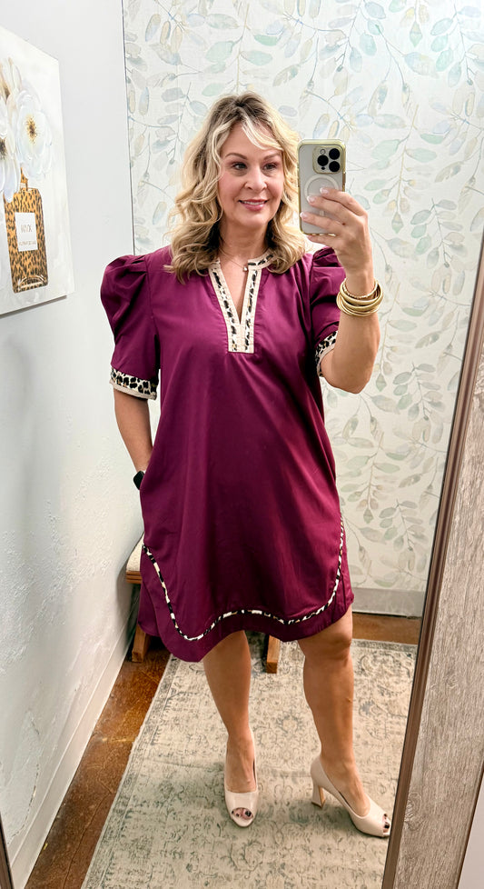 Plum w/ Cheetah Trim Curvy Dress